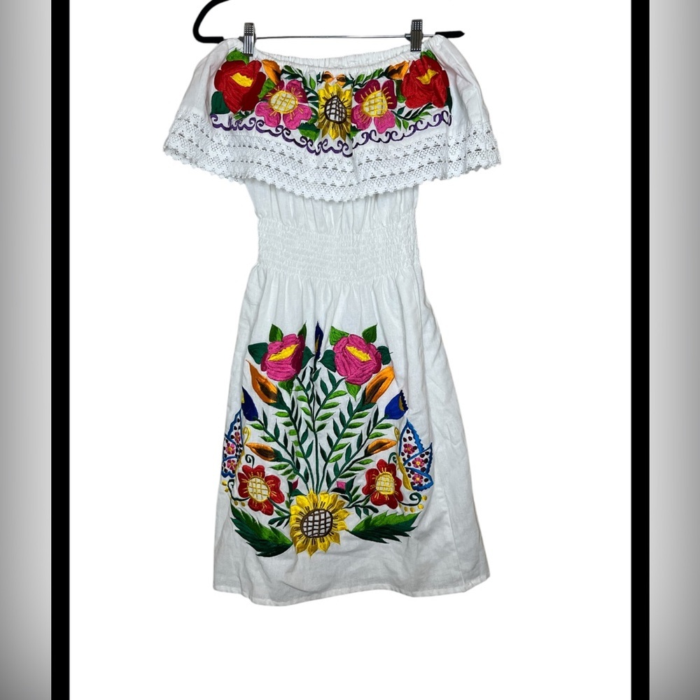 Off the shoulder Mexican Dress Vestido Mexicano size S
